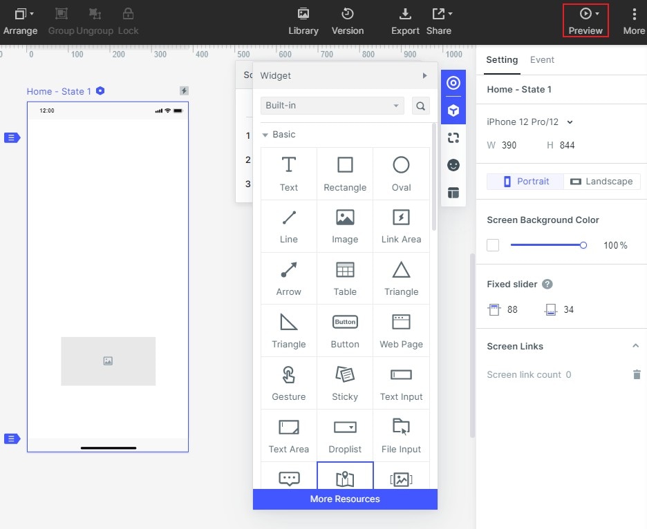 Preview a project from the editor toolbar in Mockitt