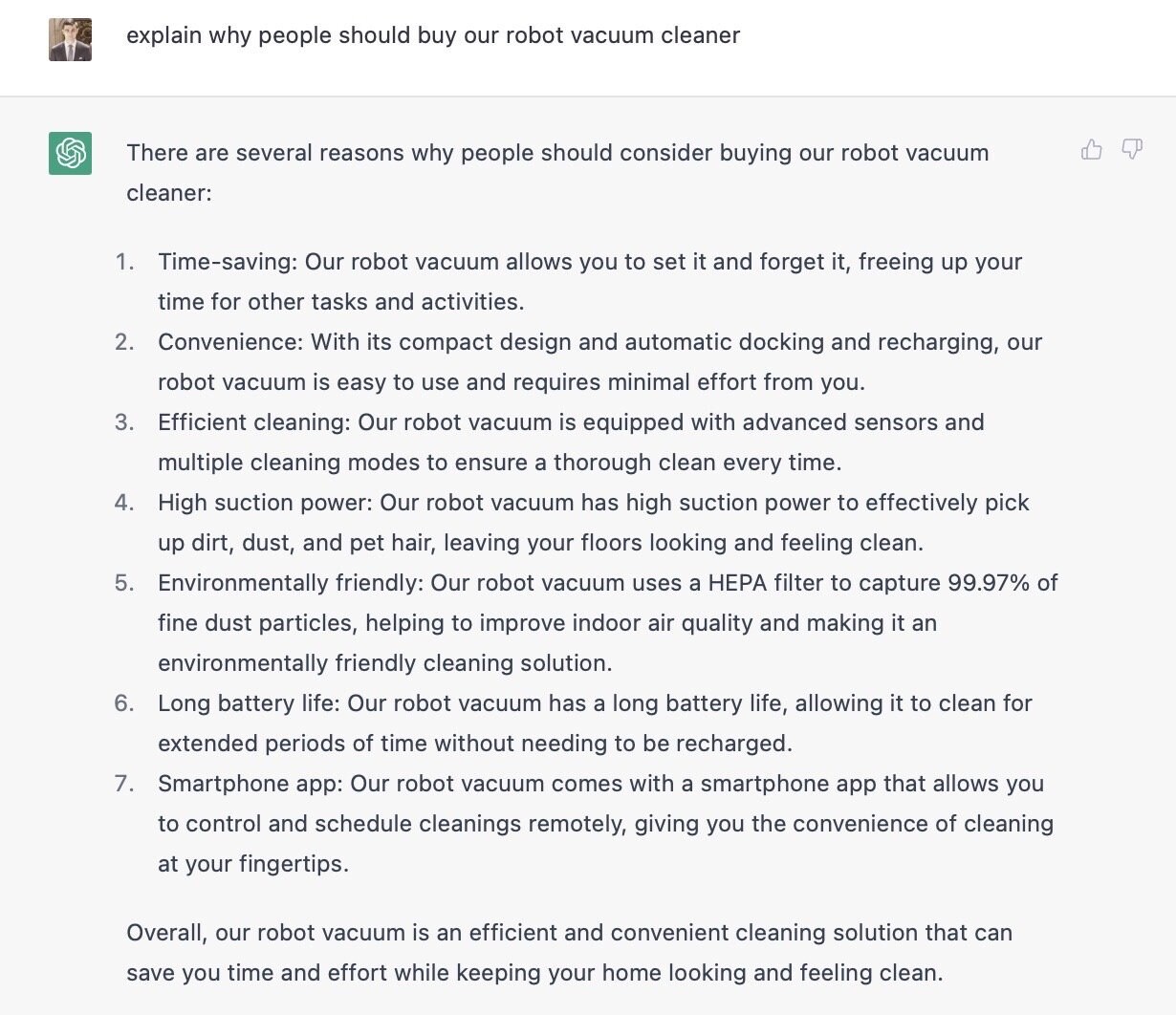 marketing copy generated by ChatGPT