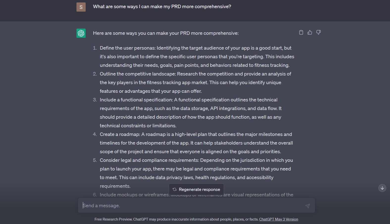 chatgpt generated answer to a prompt