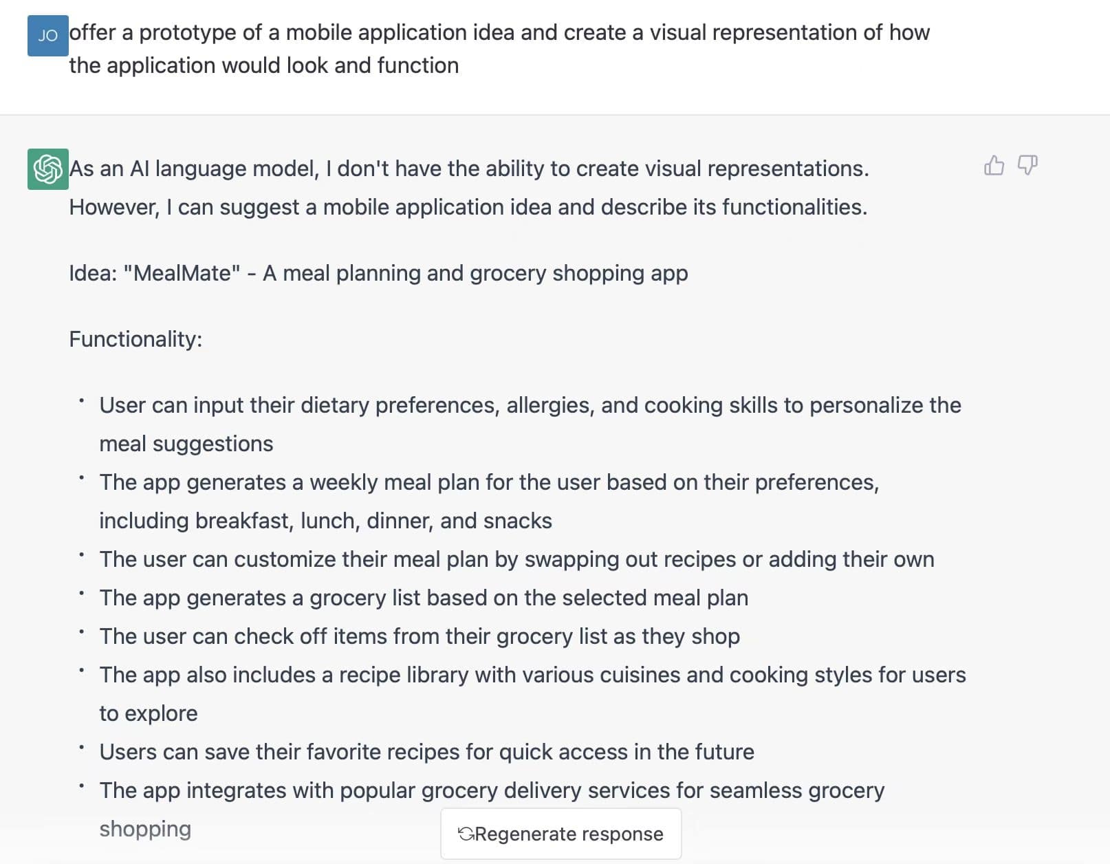 chatgpt provides functions of mealmate