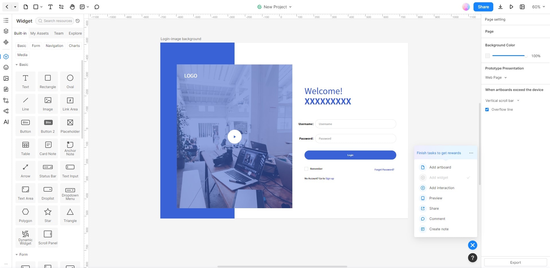 using mockitt to design a login page
