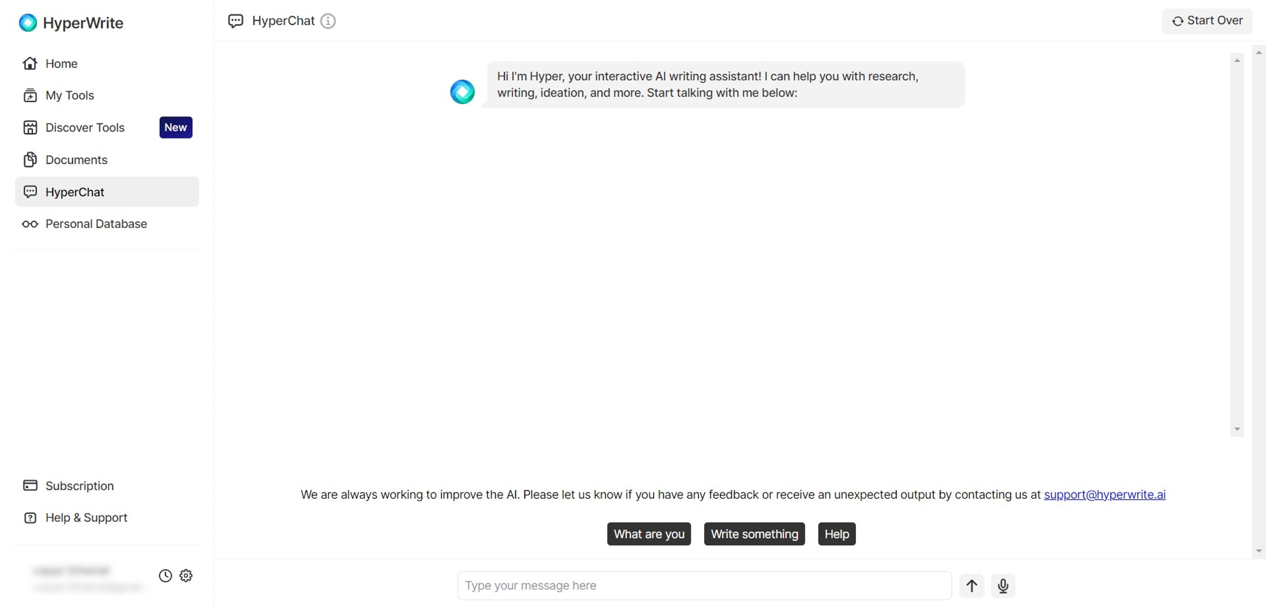 hyperwrite chat interface