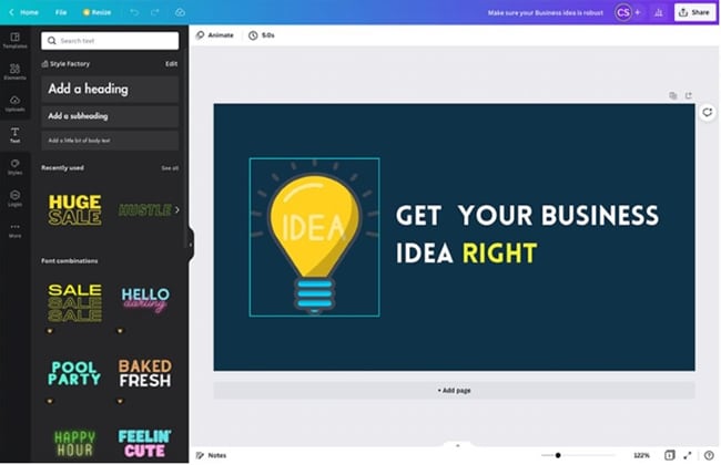 user interface of canva