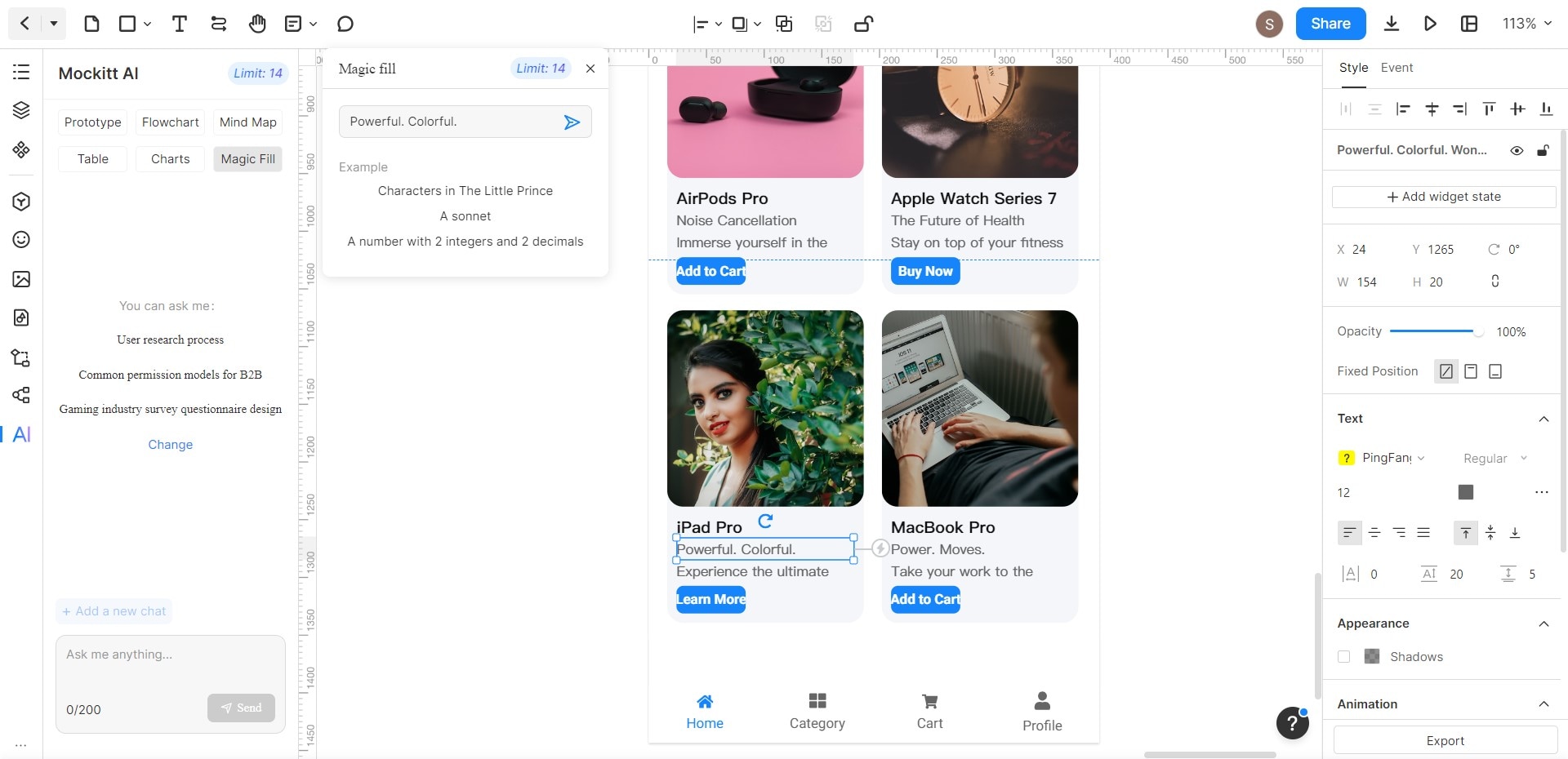 mockitt ai magic fill feature