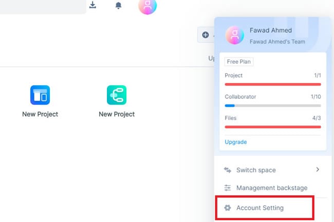 mockitt account settings