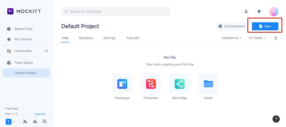 opening new project on mockitt 