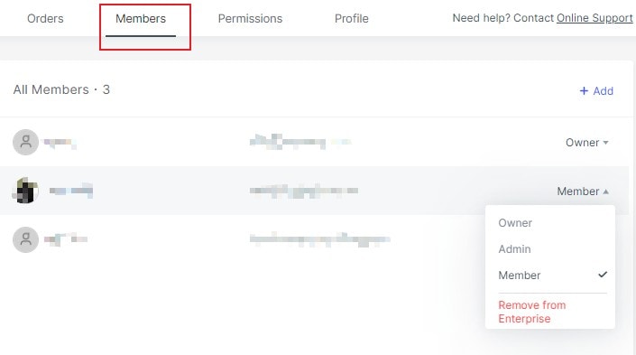 set enterprise member permissions