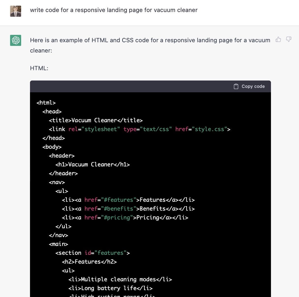 responsive web page generated by ChatGPT