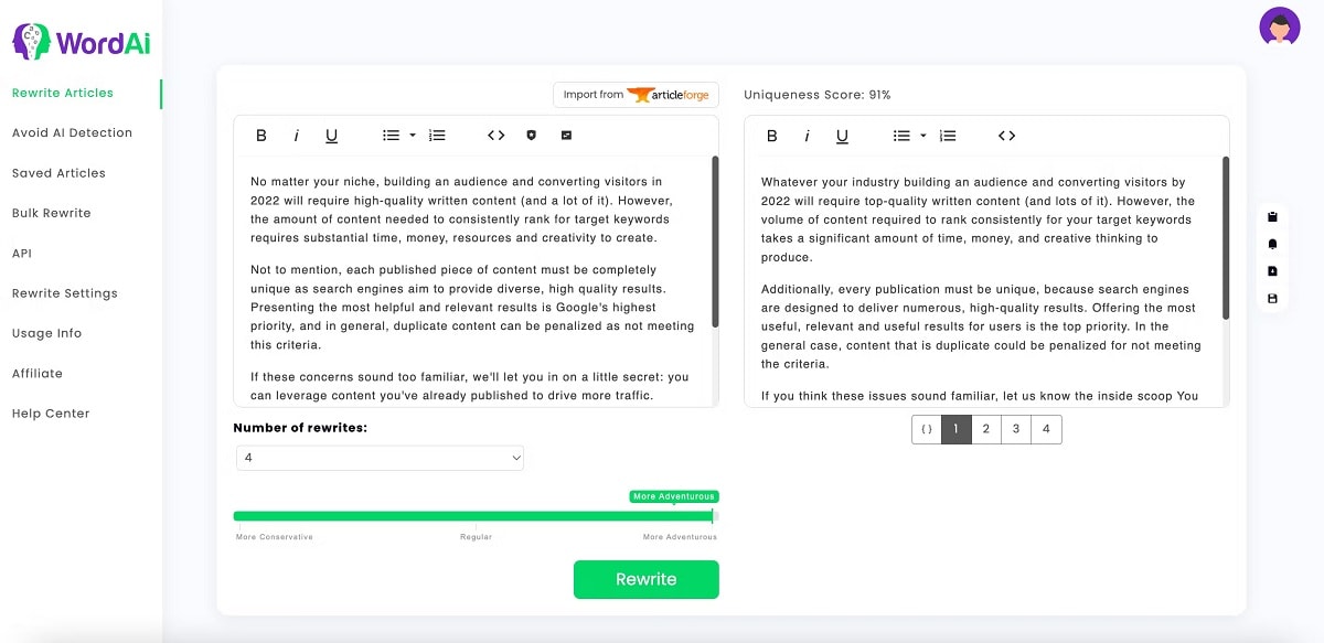 word ai user interface