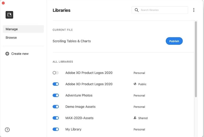 screenshot of adobe xd user interface