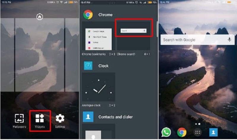 google search bar on the home screen