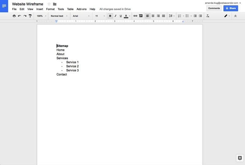 google wireframe