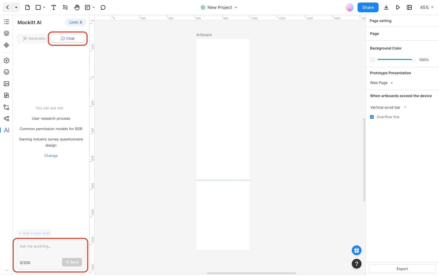 mockitt chatbot interface