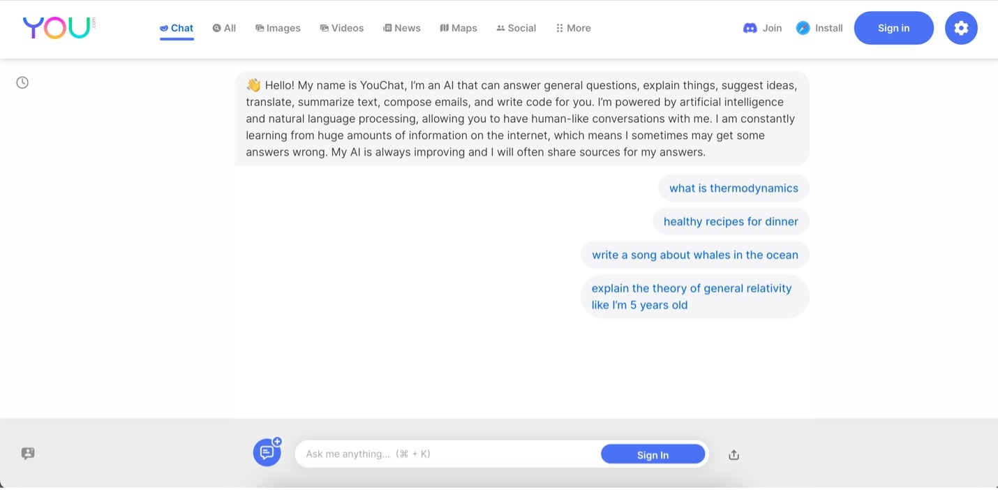 youchat interface