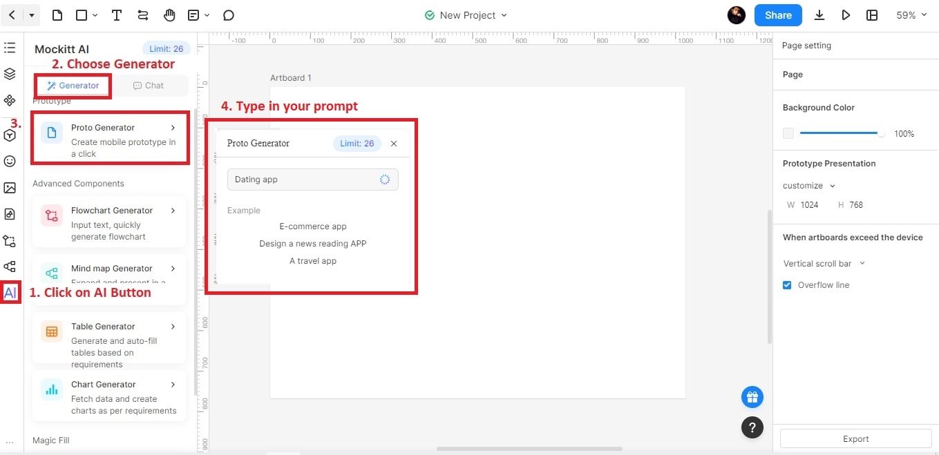 generate prototype using mockitt ai