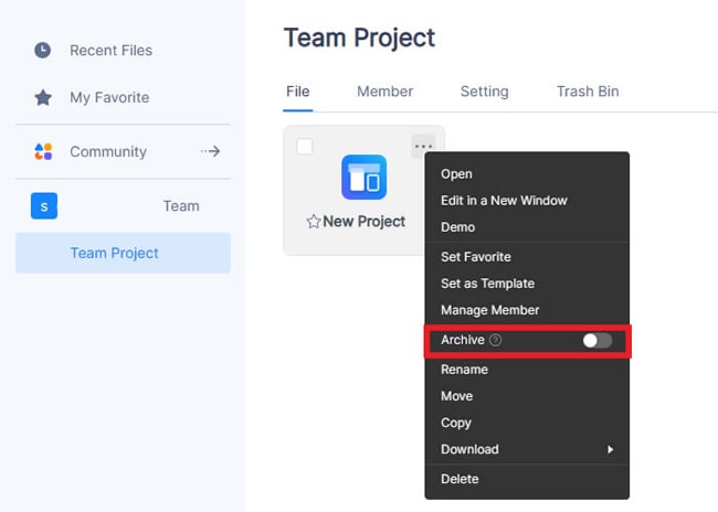 toggle archive
