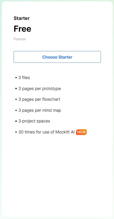 Mockitt starter plan allowances