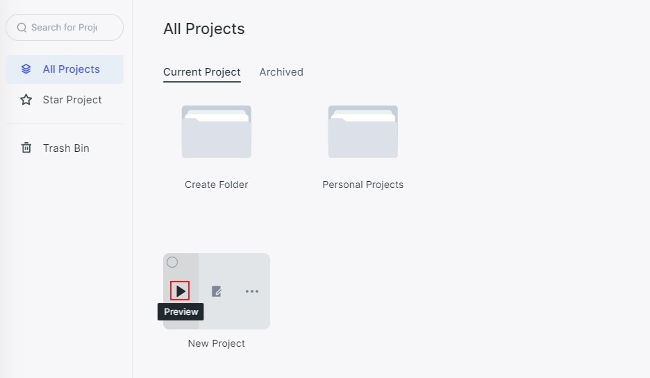 Preview a project from the project folder in Mockitt