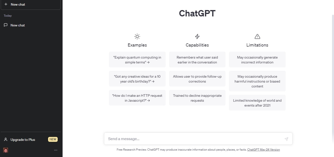main window of openai chatgpt