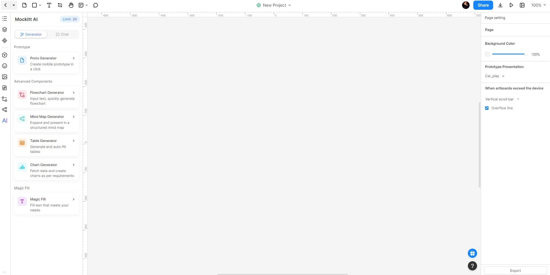 mockitt user interface