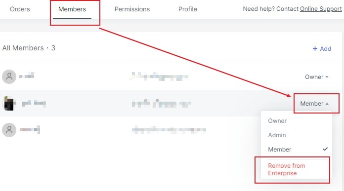 delete enterprise members