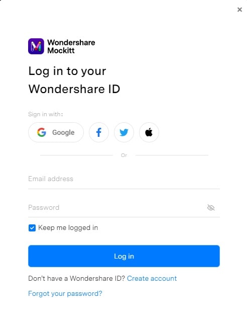 mockitt login window