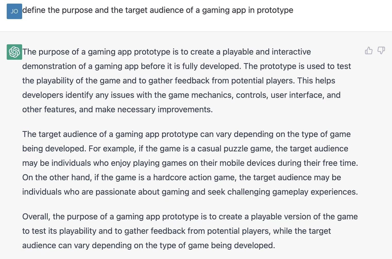 chatgpt prototyping for testing playability