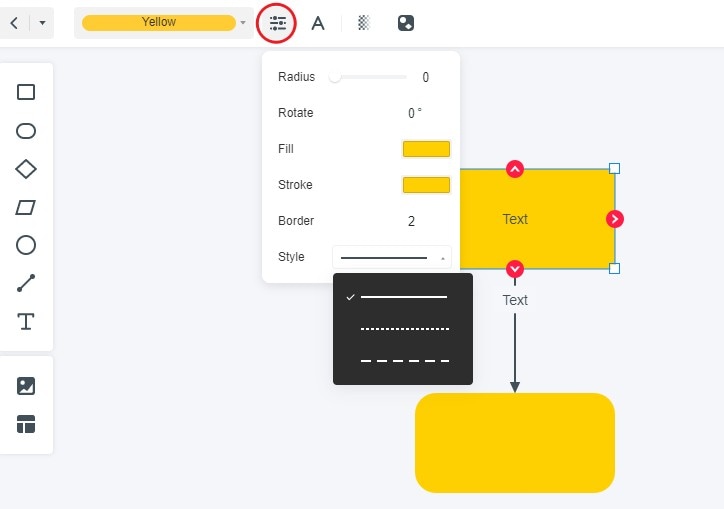 set properties of flowchart