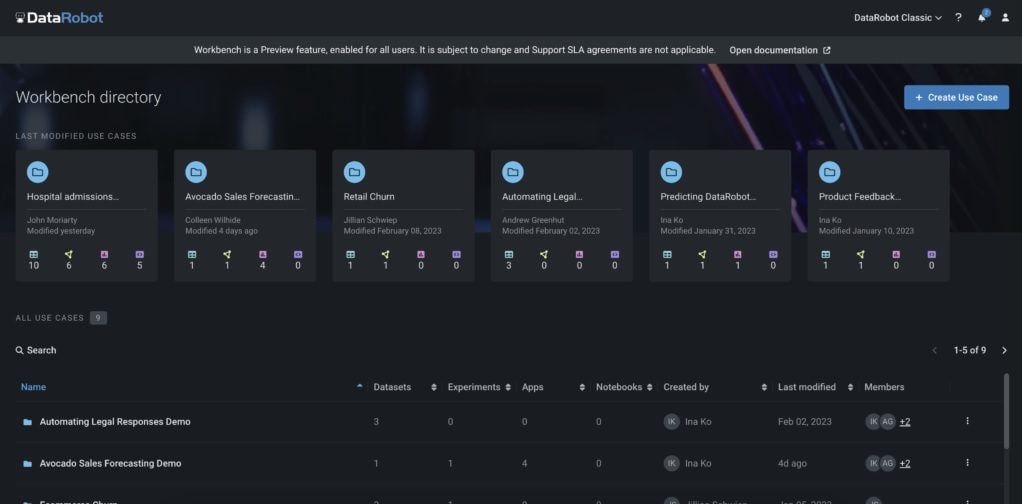 user interface of data robot