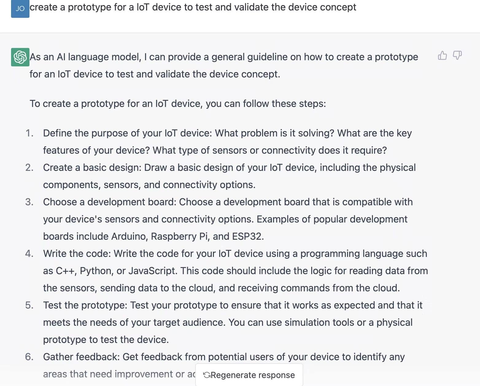 chatgpt suggests prototype for iot devices