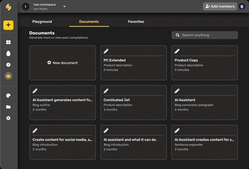 simplified ai writer user interface