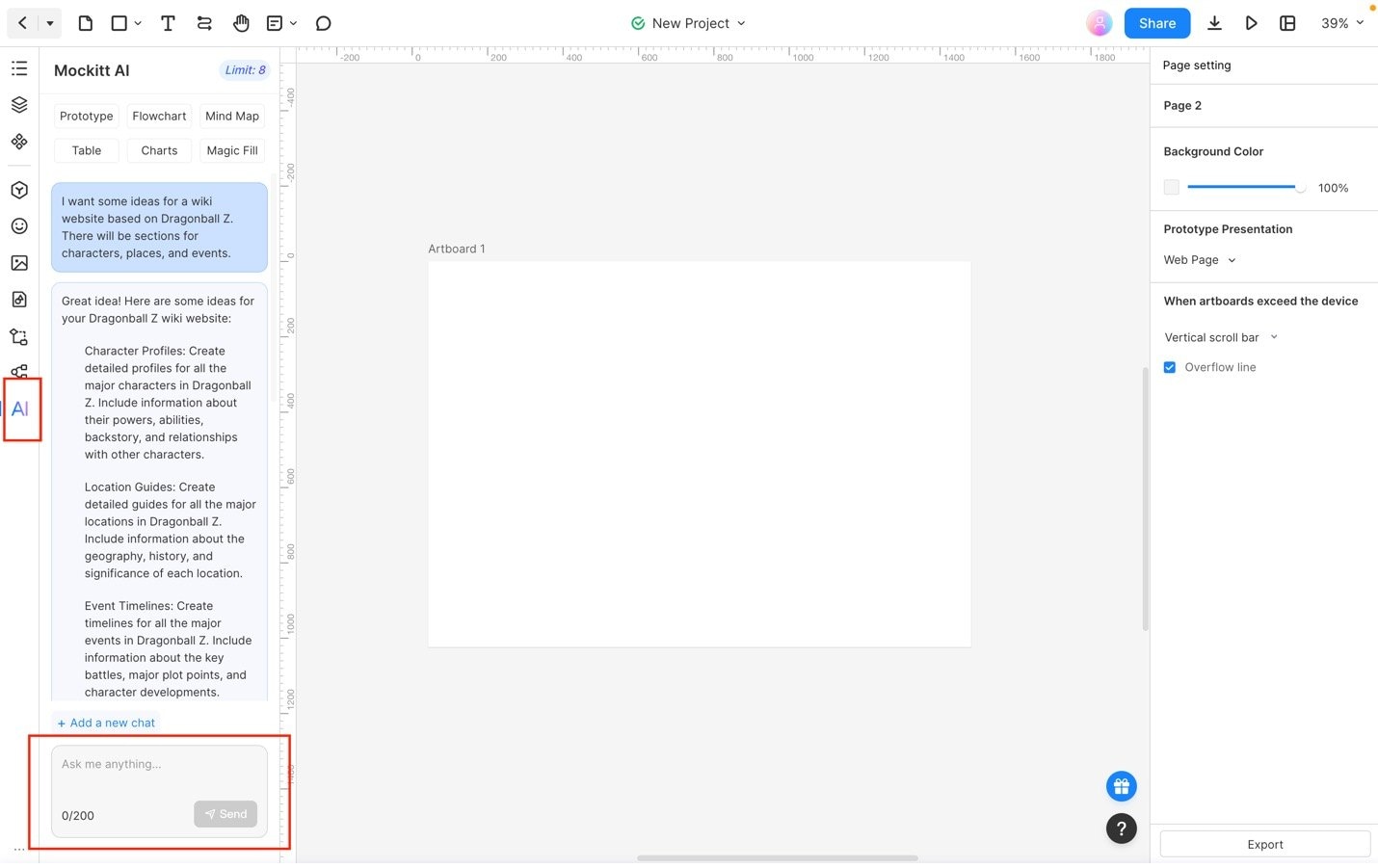 mokcitt ai tools and artboard