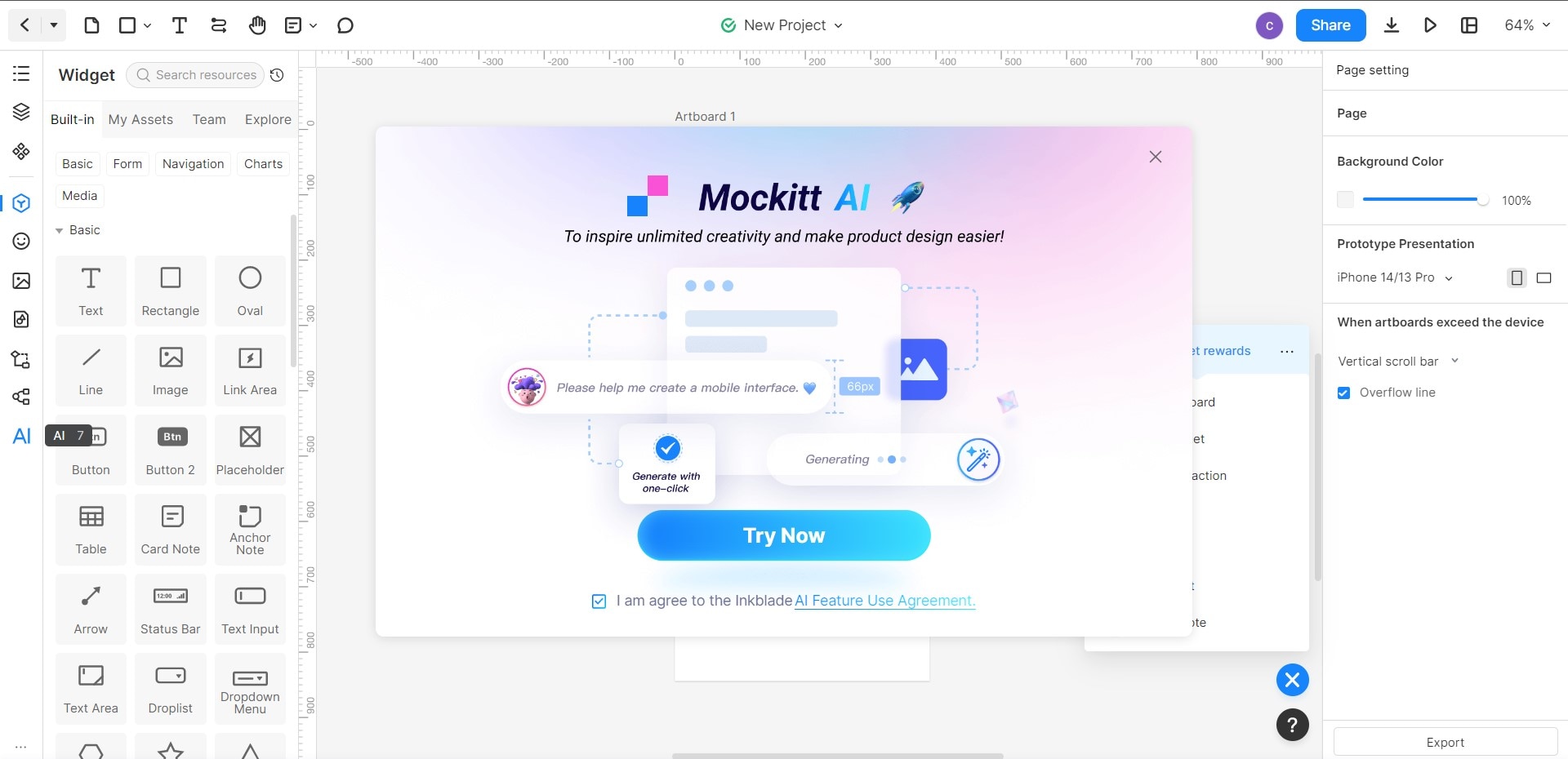 mockitt ai try now dialogue box