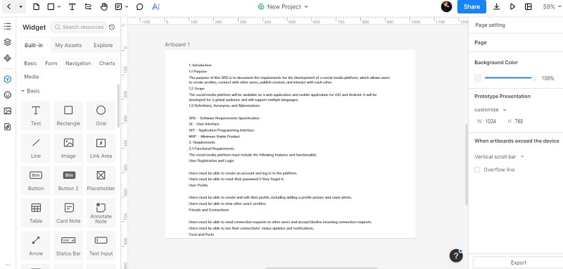 add widgets on srs document