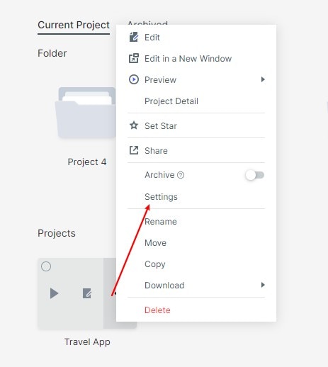 Mockitt project settings panel
