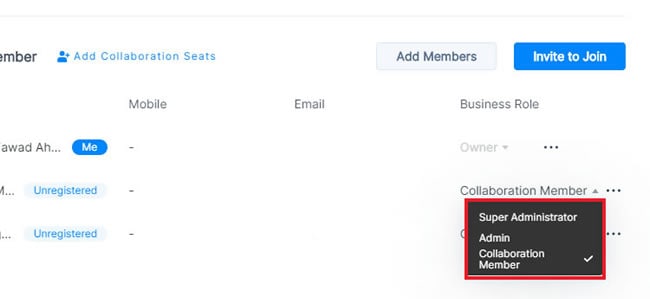 select member to transfer