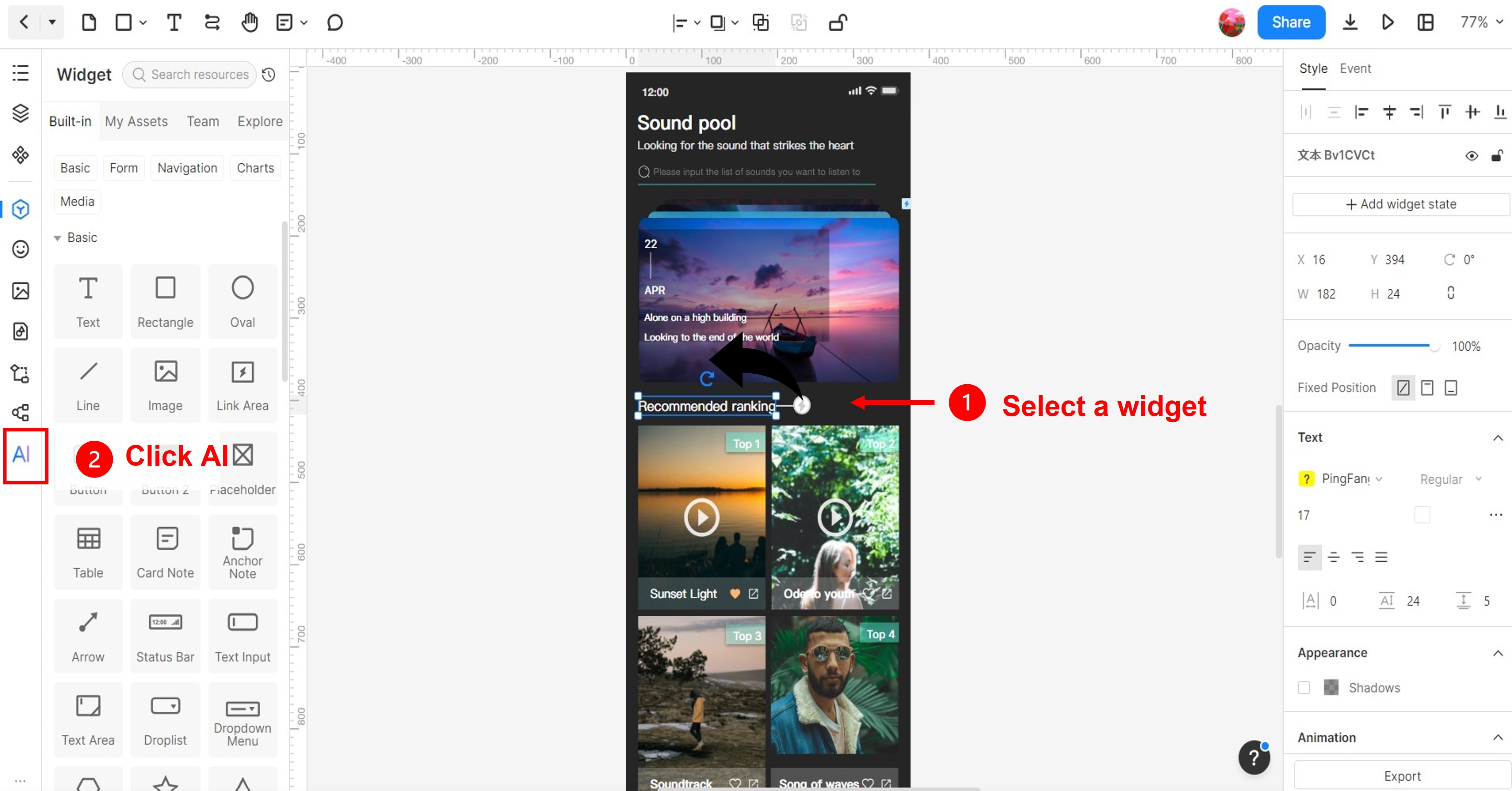 Mockitt prototype in canvas interface