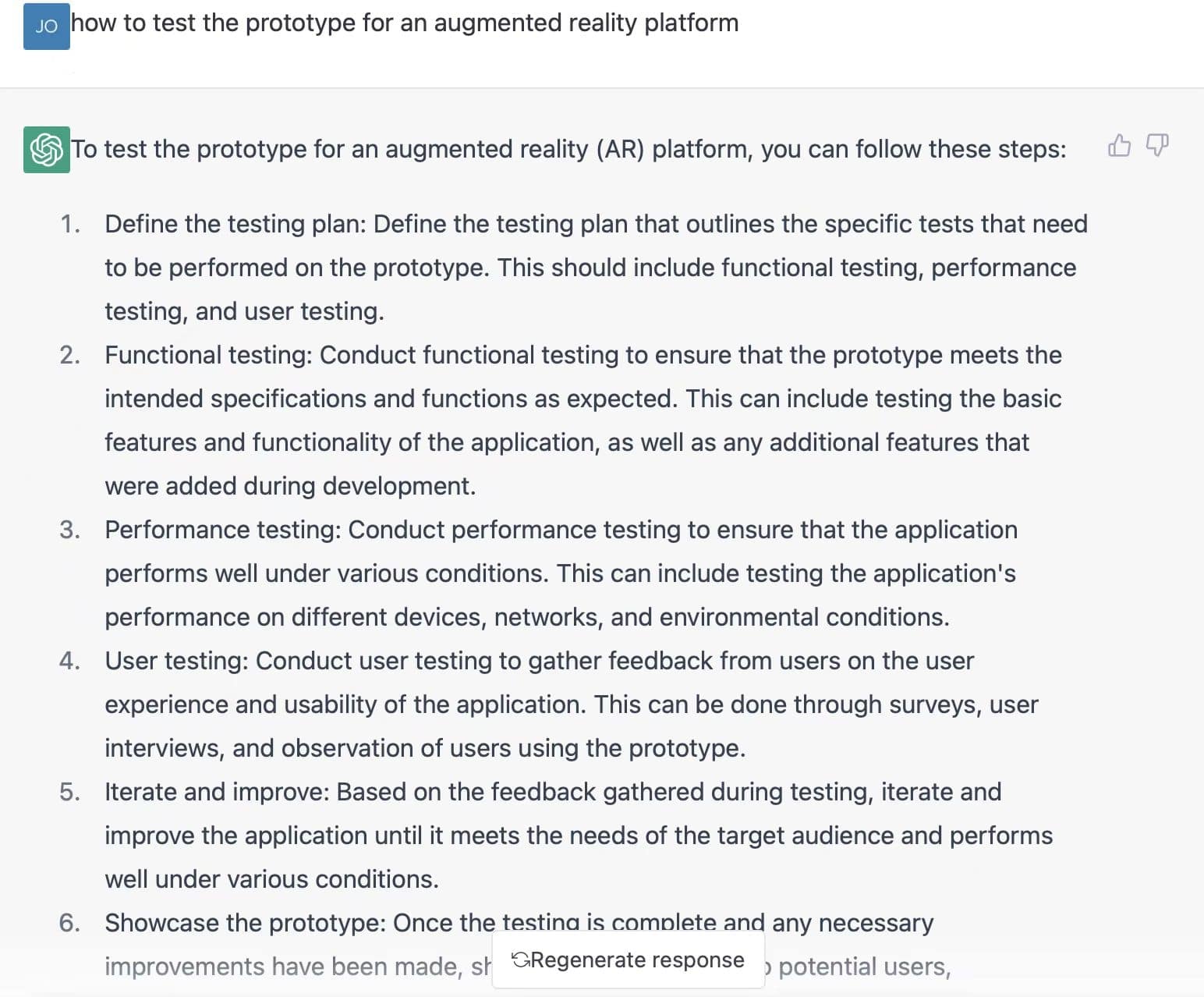 chatgpt suggests testing prototype for AR platforms