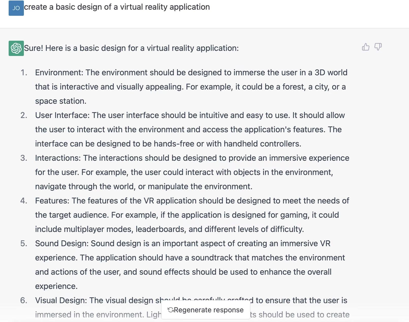 virtual reality application design by chatgpt