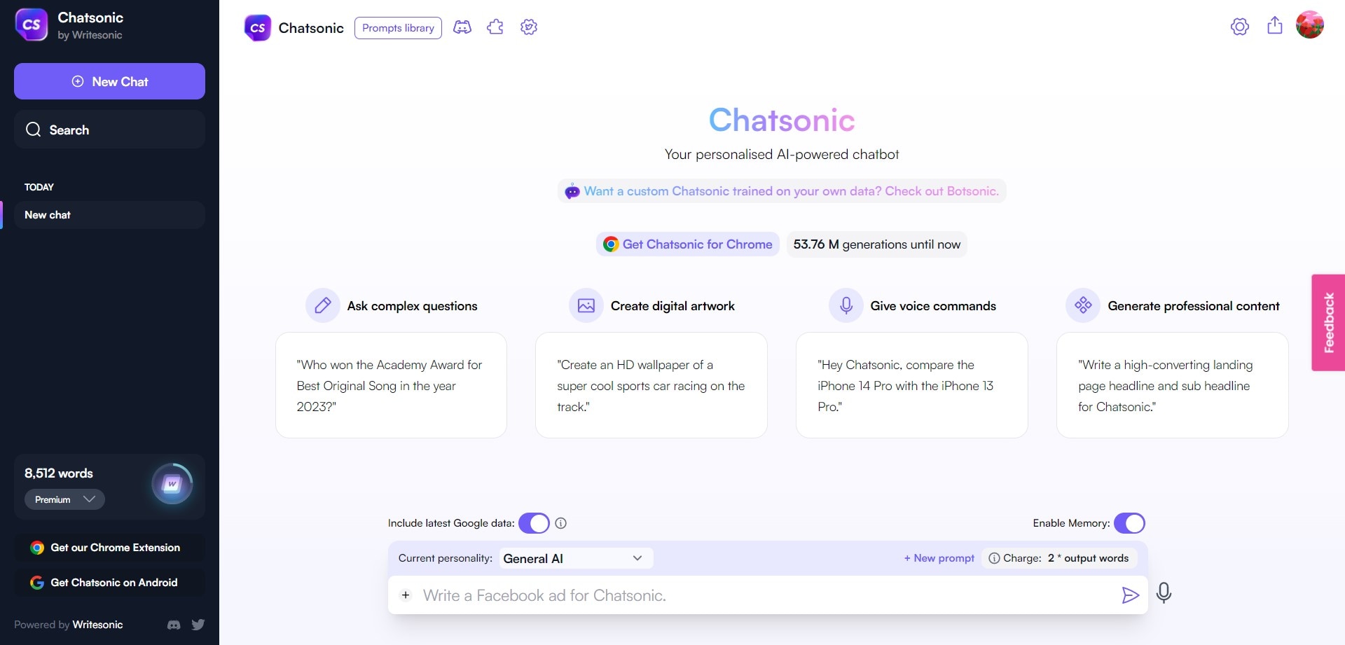 chatsonic new chat conversation