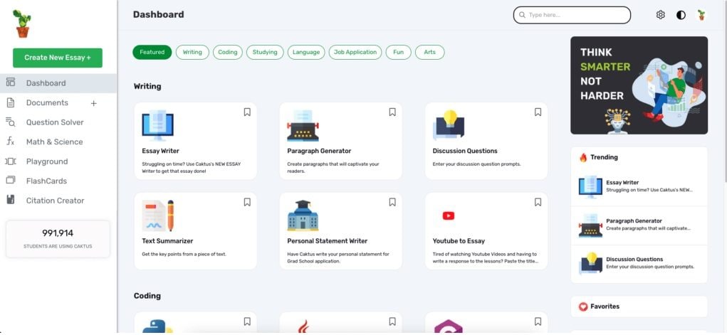 the user interface of cactus ai