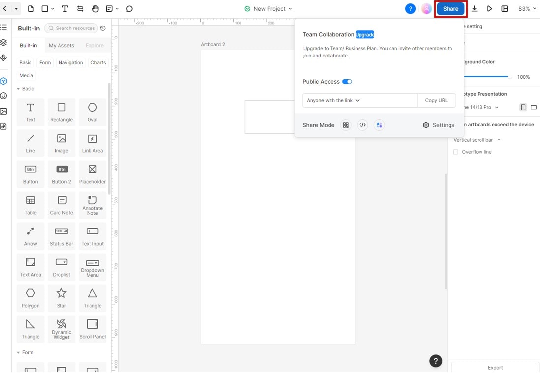mockitt application share interface