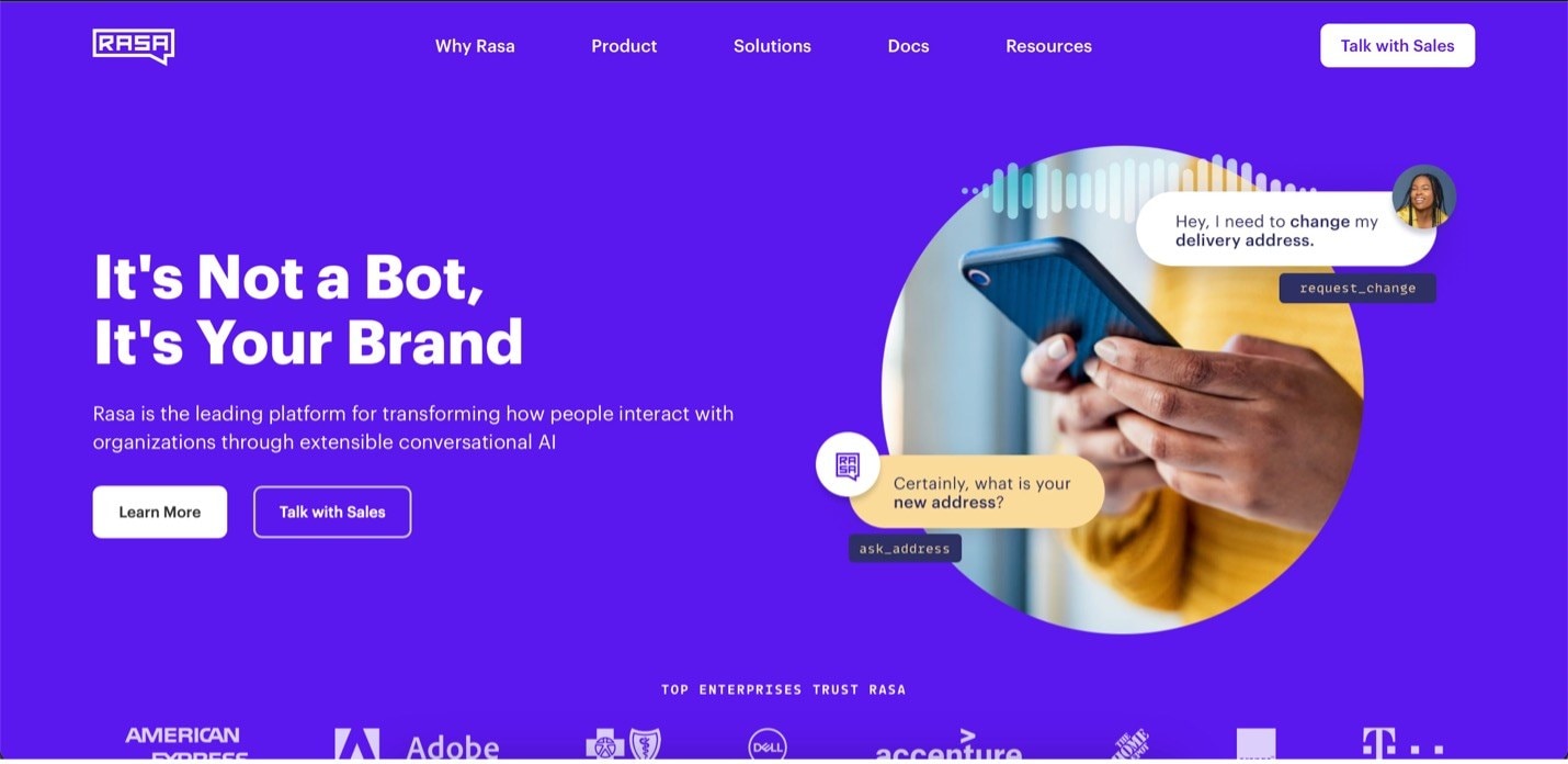 rasa website homepage