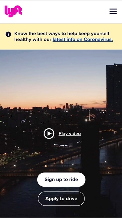 lyft mobile website header design