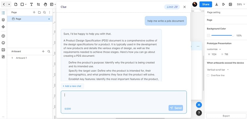 mockitt ai assistant chatbox prompt