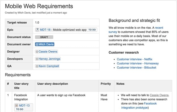 product requirements document example